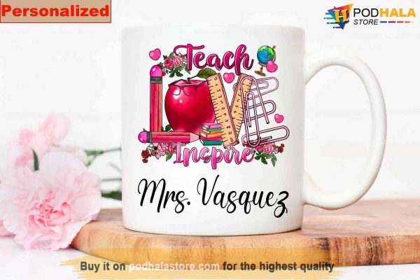 Custom Name Teacher Valentine Mug, Personalized Teacher Gift