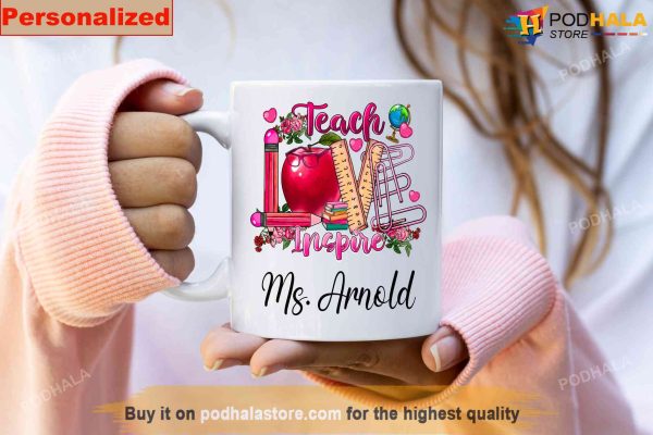 Custom Name Teacher Valentine Mug, Personalized Teacher Gift