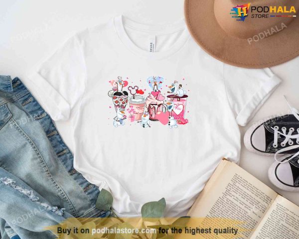 Disney Valentine Shirt, Disney Frozen Character Coffee Latte Olaf Pink Shirt
