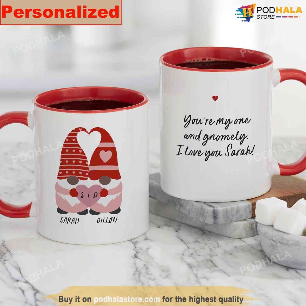 Gnome Personalized Valentines Day White Coffee Mug, Valentine's Day Gift