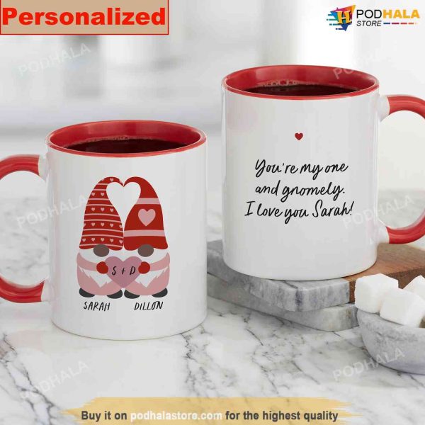 Gnome Personalized Valentines Day White Coffee Mug, Valentine’s Day Gift