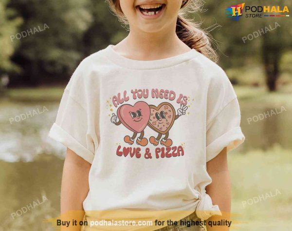 Kids Valentines Day Shirt – All You Need is Love and Pizza T-Shirt
