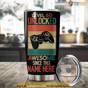 Level 60 Unlocked Personalized Name 1963 60th Birthday Tumbler