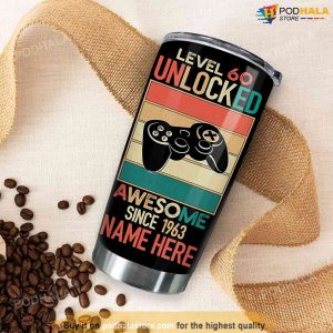 Level 60 Unlocked Personalized Name 1963 60th Birthday Tumbler 2
