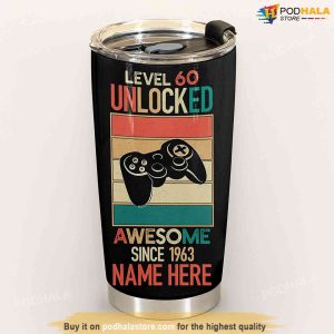 Level 60 Unlocked Personalized Name 1963 60th Birthday Tumbler 3