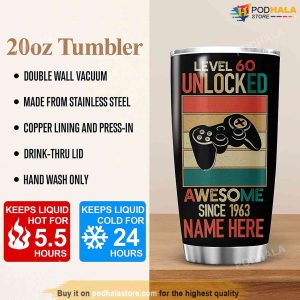 Level 60 Unlocked Personalized Name 1963 60th Birthday Tumbler 4