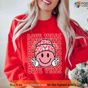 Love Vibes Beanie Smiley Face Sweatshirt Valentines Day Tshirt Couple Tee