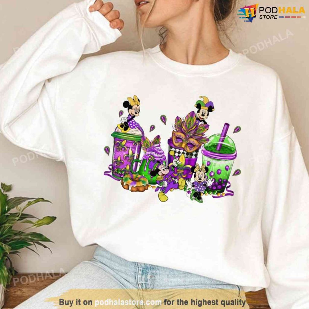 Mickey New Orleans Shirt, Mickey and Friends Mardi Gras Coffee Latte Sweatshirt