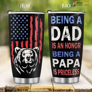 Papa American Flag Bear 60th Birthday Tumbler Gifts For Dad Grandpa 1