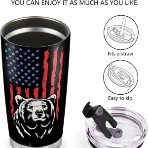 Papa American Flag Bear 60th Birthday Tumbler Gifts For Dad Grandpa 3