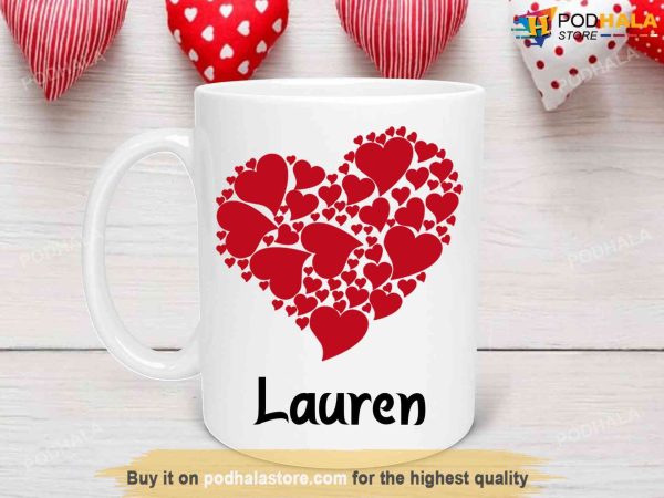 Personalized Valentines Gifts, Custom Name Hearts Valentines Day Mug