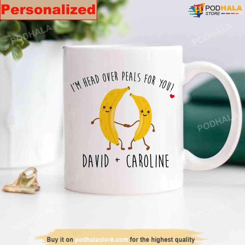 Personalized With Couple's Names Valentines Day Mug, I'm Head Over PEALS For You