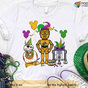 R2-D2 BB8 C3P0 With Mickey Balloon Tee, Star Wars Disney Mardi Gras Shirt