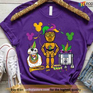 R2 d2 Bb8 C3p0 With Mickey Balloon Tee Star Wars Disney Mardi Gras T shirt