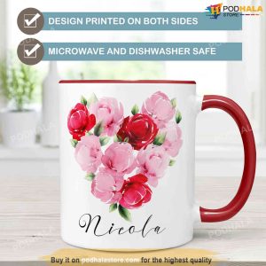Valentine Roses Heart Custom Name Valentine Coffee Mug 3