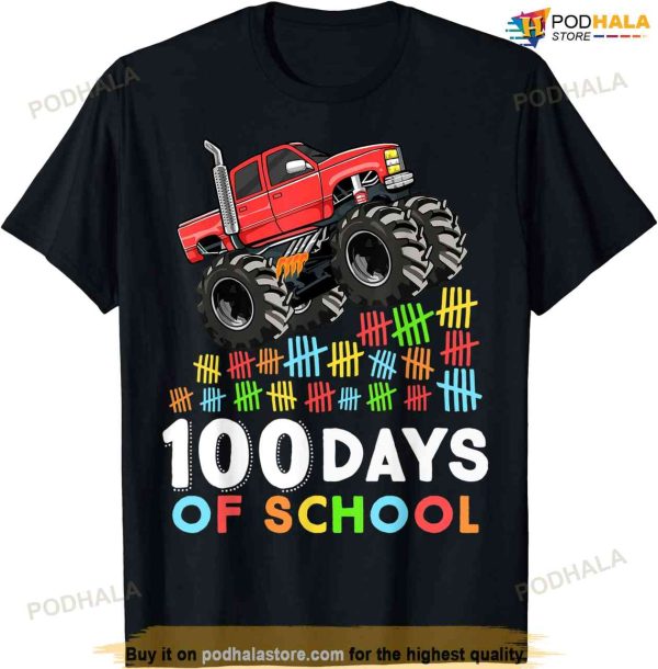 100 Days Of School Monster Truck 100th Day Of School Boys T-shirt