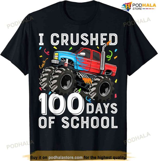100 Days Of School Monster Truck 100th Day Of School Boys T-shirt L6d