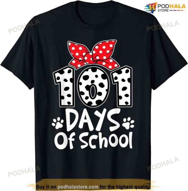 101 Days Of School Cute Dog Happy 100th Day Students Kids T-shirt