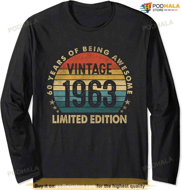 60 Year Old Gifts Made in 1963 Vintage 60th Birthday Retro Long Sleeve T-Shirt