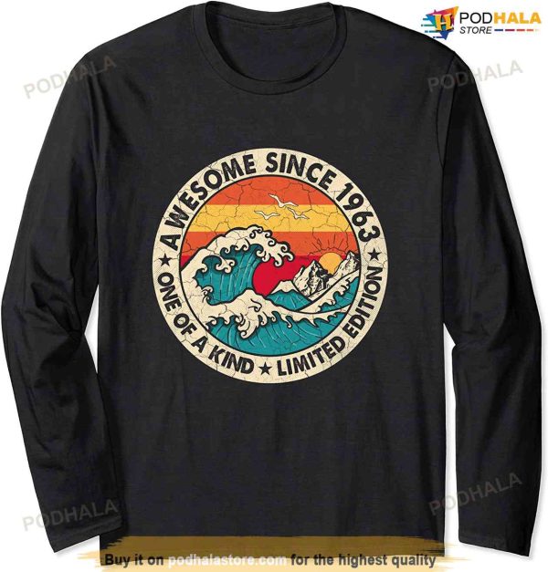 60 Year Old Vintage Awesome Since 1963 60th Birthday Retro Long Sleeve T-Shirt