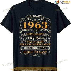 60th Birthday Gift 60 Years Old Retro Vintage January 1963 T-Shirt