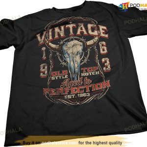60th Birthday Gift Shirt For Men Vintage 1963 Aged To Perfection Bull Skull 60th Birthday Gift 3