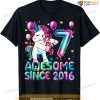 7 Years Old Unicorn Flossing 7th Birthday Girl Unicorn Party T-shirt