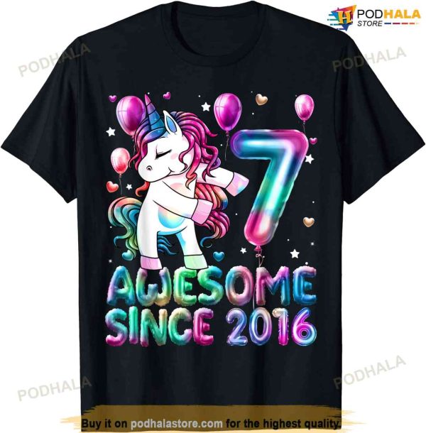 7 Years Old Unicorn Flossing 7th Birthday Girl Unicorn Party T-shirt