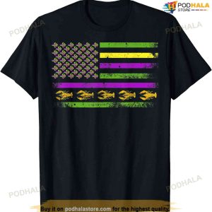 American Flag Mardi Gras T Shirt Mardi Gras Crawfish Outfit T-shirt