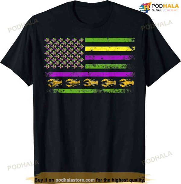 American Flag Mardi Gras T Shirt Mardi Gras Crawfish Outfit T-shirt