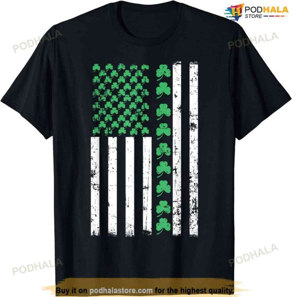 American Flag St Patricks Day T Shirt Vintage Irish Lucky T-shirt