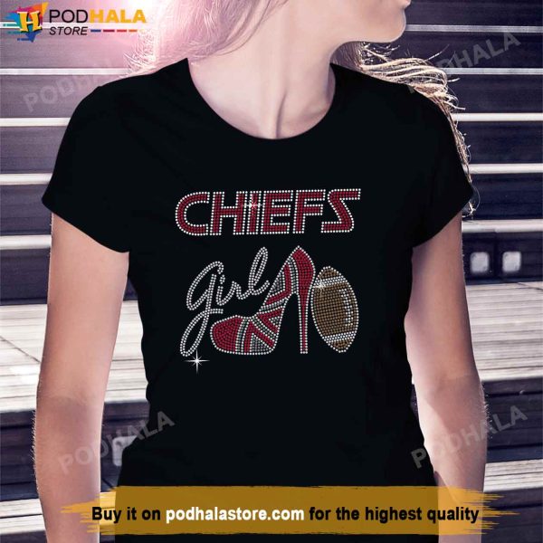 Chiefs Girl Rhinestone Shirt, Football Kansas City Chiefs Womens Shirt