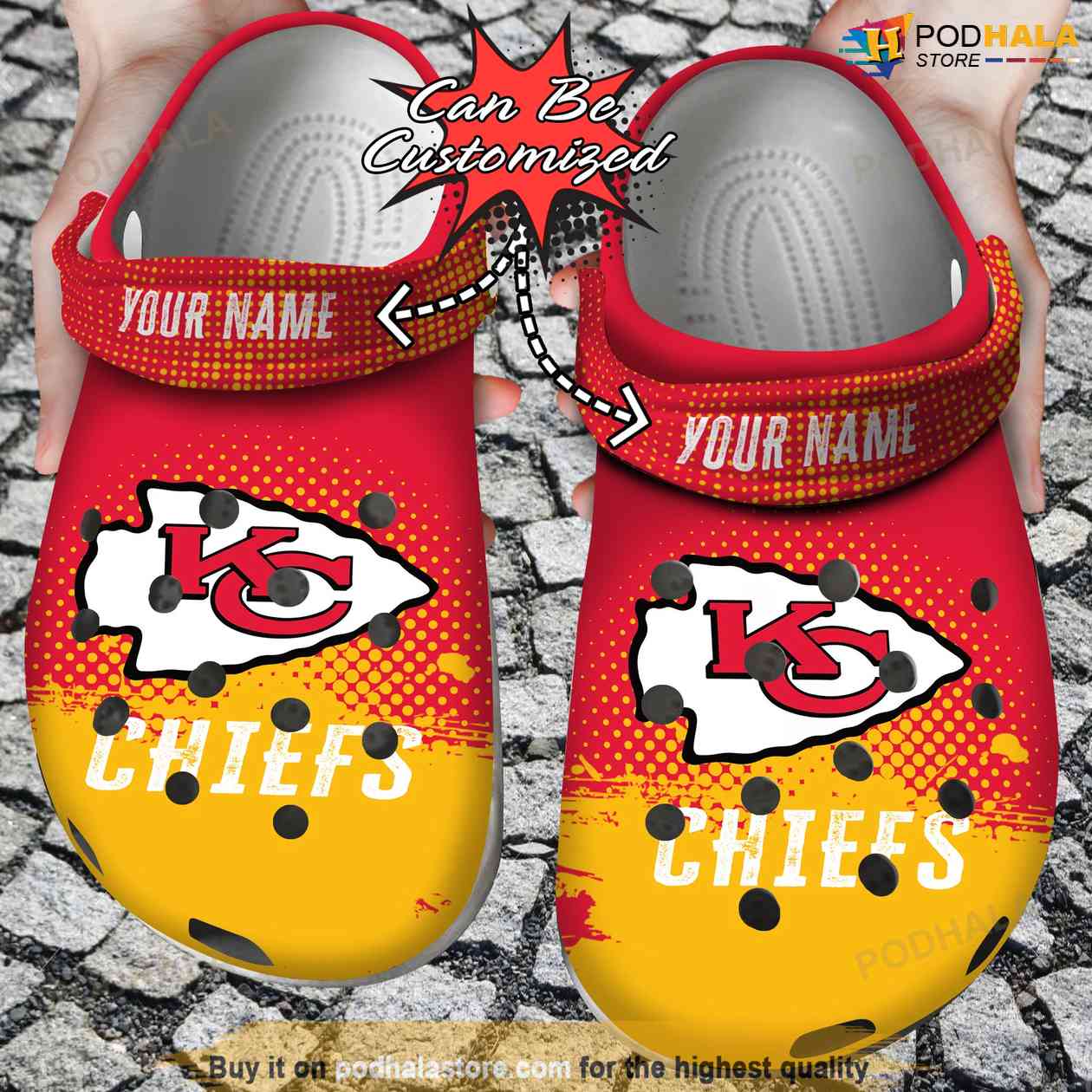 Custom Name KC Chiefs Crocs, Funny Half Tone Drip Flannel Shoes - Bring  Your Ideas, Thoughts And Imaginations Into Reality Today