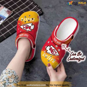 Custom Name KC Chiefs Crocs Funny Half Tone Drip Flannel Shoes 2