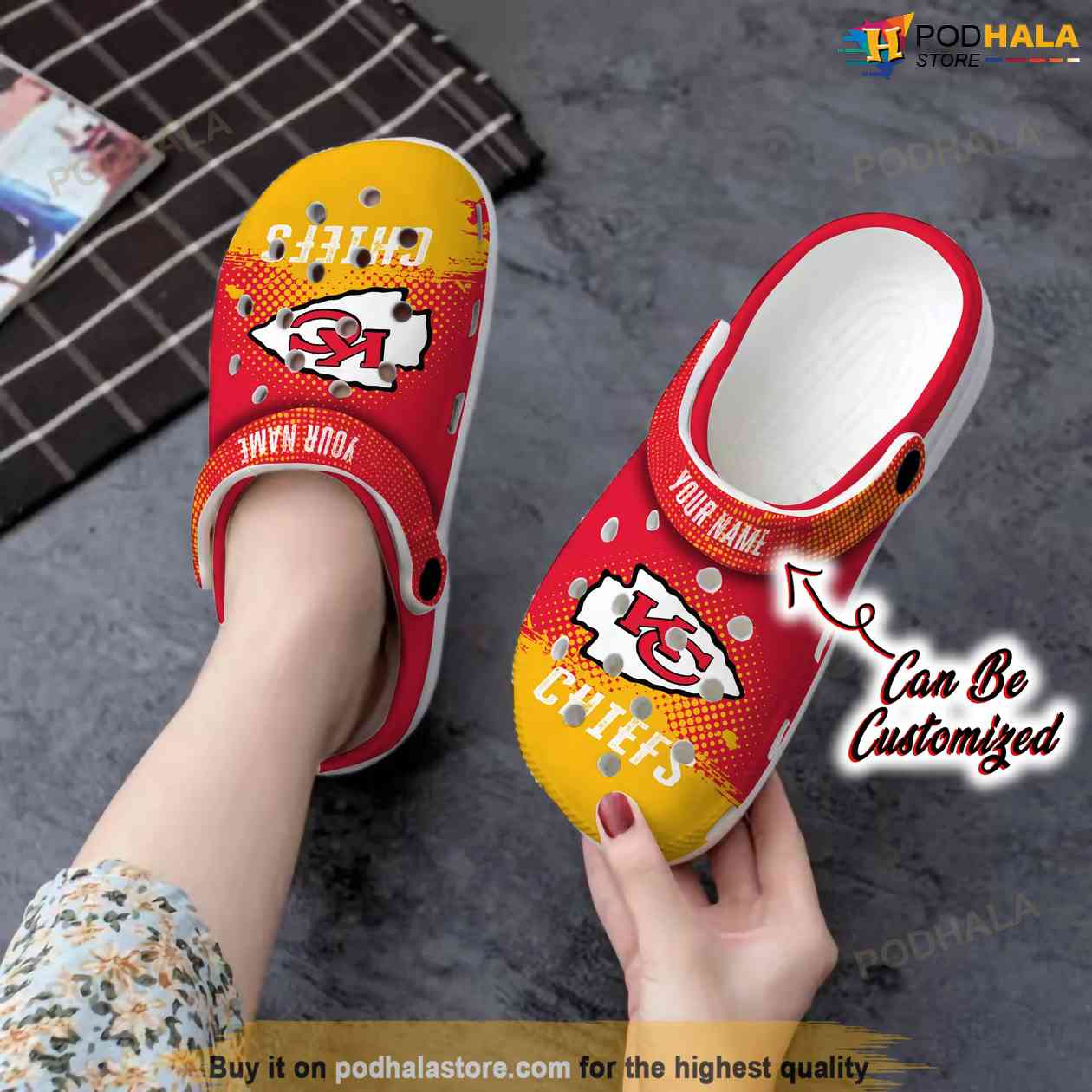 Custom Name KC Chiefs Crocs, Funny Half Tone Drip Flannel Shoes