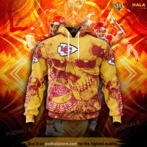 Custom Name Kansas City Chiefs Skull Flowing 3d Hoodie Super Bowl Shirt 2