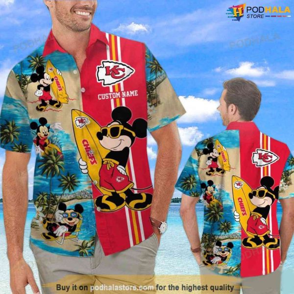 Custom Name Mickey Mouse Kansas City Chiefs Hawaiian Shirt, Kc Chiefs Gifts