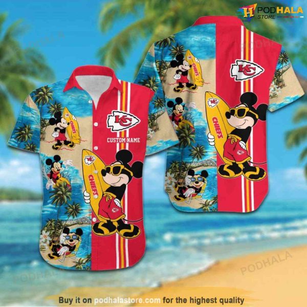 Custom Name Mickey Mouse Kansas City Chiefs Hawaiian Shirt, Kc Chiefs Gifts