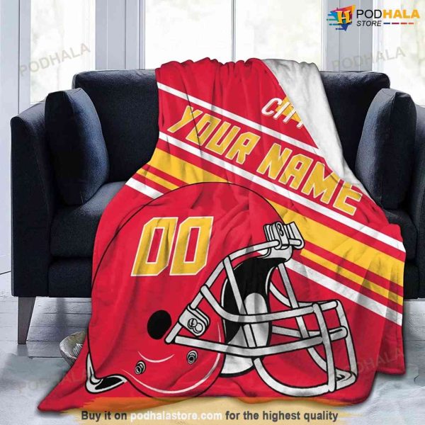 Custom Name Number KC Chiefs Blanket Personalized Fleece Blankets Gift