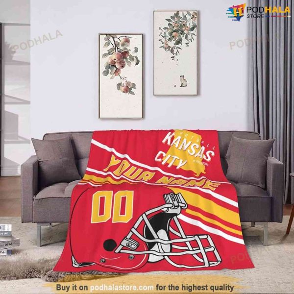 Custom Name Number KC Chiefs Blanket Personalized Fleece Blankets Gift