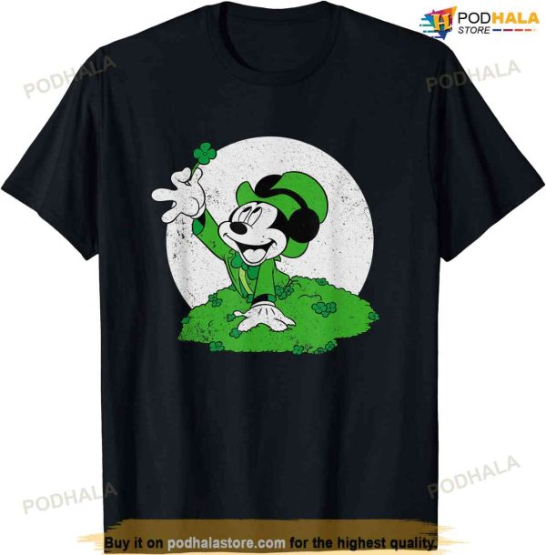Disney Retro Mickey Mouse Four Leaf Clover St. Patrick’s Day T-shirt Z7c