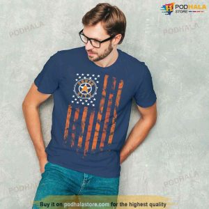 Distressed American Flag Baseball Houston Astros T shirt