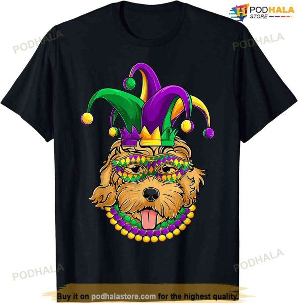 Funny Mardi Gras Dog Apparel, Golden Doodle Dog Mom Dad T-shirt