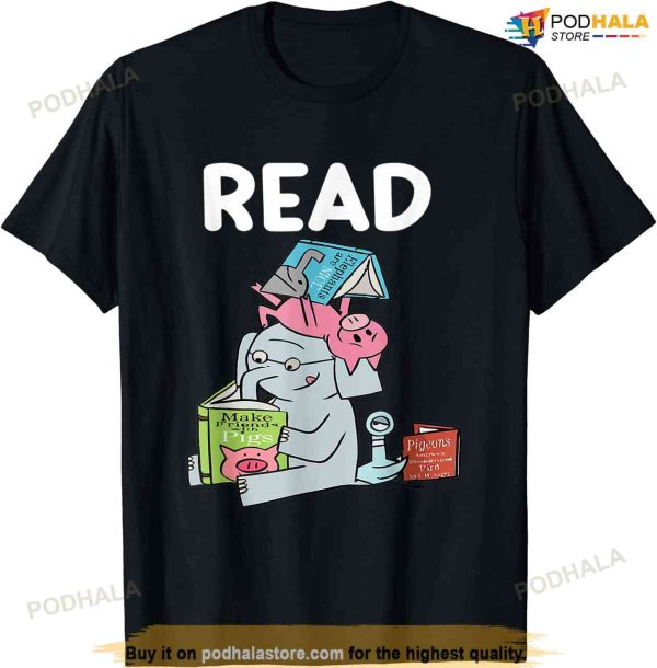 Funny Teacher Library Read Book Club Piggie Elephant Pigeons T-shirt