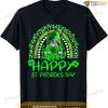 Gnome Holding Lucky Shamrock Rainbow Leopard St Patricks Day T-shirt