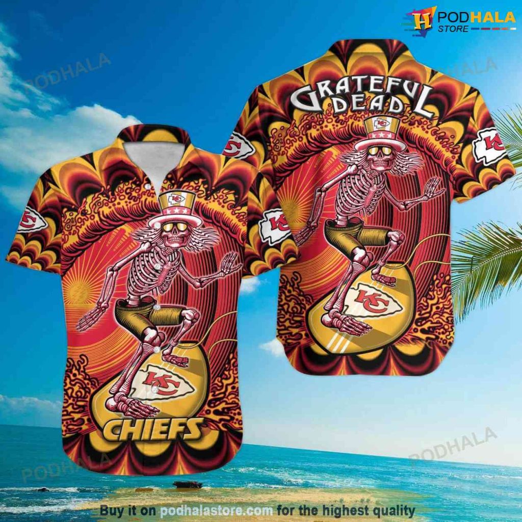 Grateful Dead Surfing NFL Football KC Chiefs Aloha Shirt