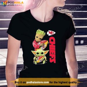 Groot Vs Baby Yoda Hug Football Kansas City Chiefs TShirt