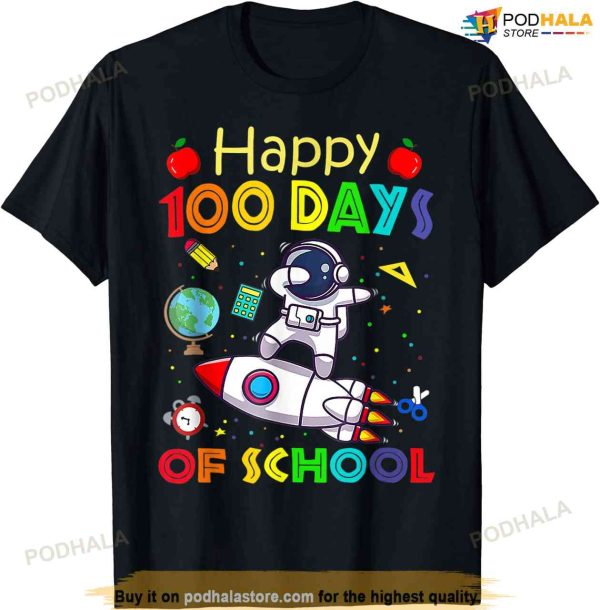 Happy 100 Days Of School Astronaut Outer Space Kids Child T-shirt