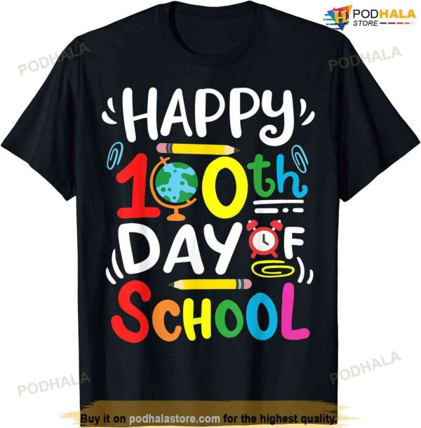 Happy 100th Day Of School 100 Days Of School Teacher Student T-shirt