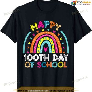 Happy 100th Day Of School Teacher Kids 100 Days Rainbow T-shirt